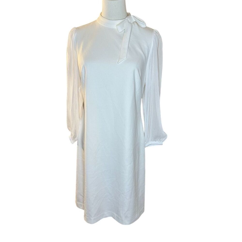 Calvin Klein Women's White Midi Sheath Dress M Tie-Neck Formal